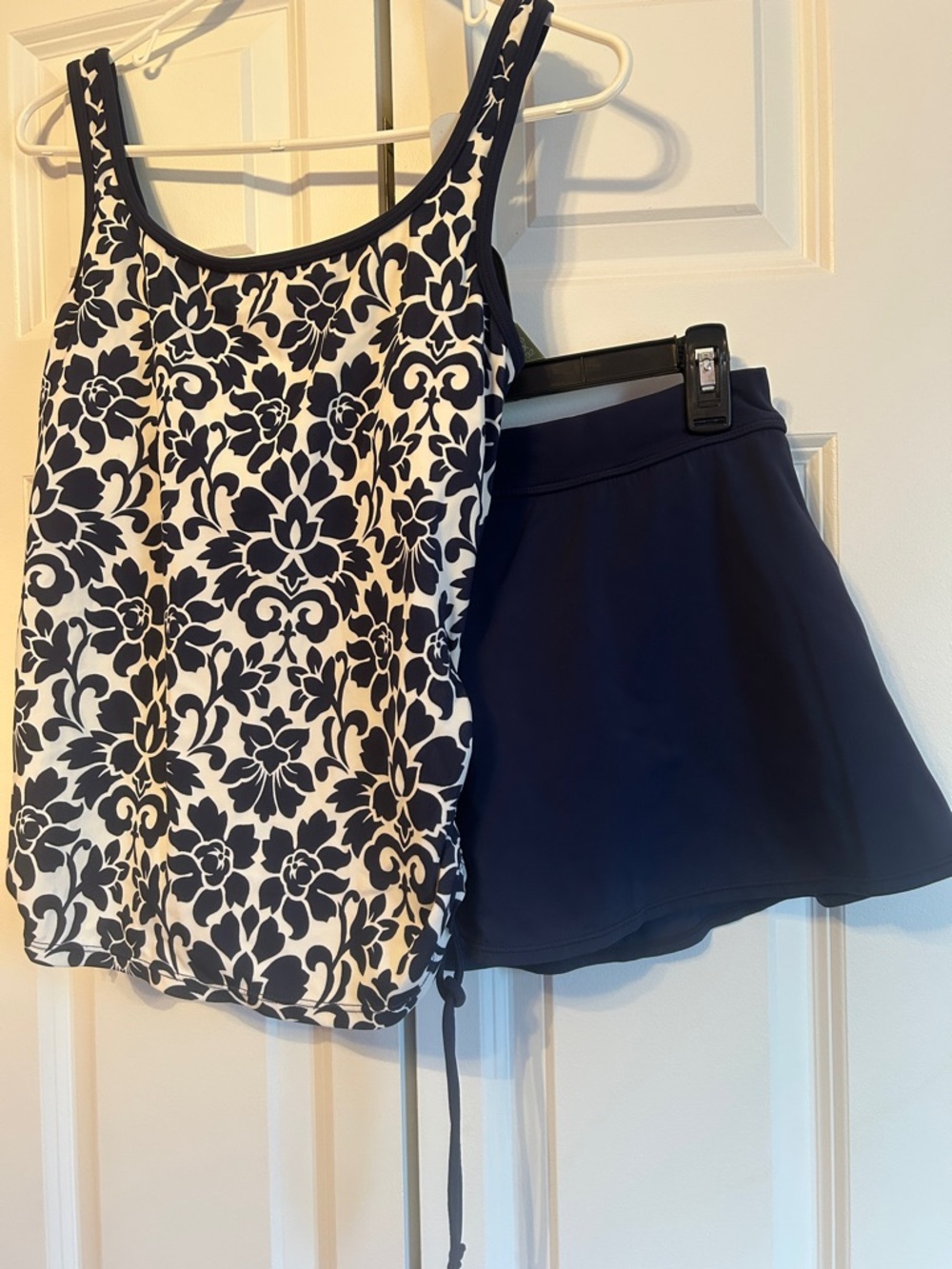 croft & barrow Navy and White Floral Tankini with Navy Skort